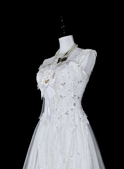Vintage Prom Dresses Aesthetic 1950s Retro Mermaid White Tulle Lace Long Party Dress N2367