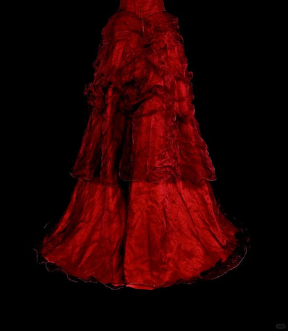Robe de bal élégante à bretelles spaghetti en tulle bordeaux, inspiration robe de soirée longue N1843