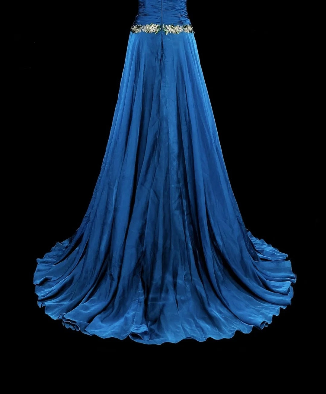Robe de bal longue vintage en mousseline bleue Sweethart, coupe trapèze, N1824
