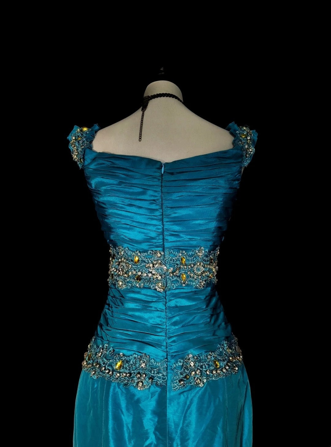 Robe de bal d'été longue bleue vintage à col carré et perles, style sirène, référence N1422