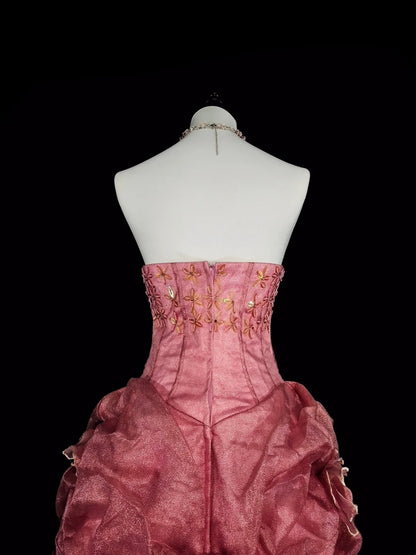 Robe de bal d'époque pour le bal des finissants, esthétique rétro des années 50, robe de soirée longue rose sans bretelles N2021