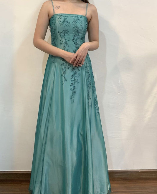 Vintage Y2K A-Linie 2000er Spaghettiträger Grünes Abendkleid 21. Geburtstag Abschlussballkleid N2753