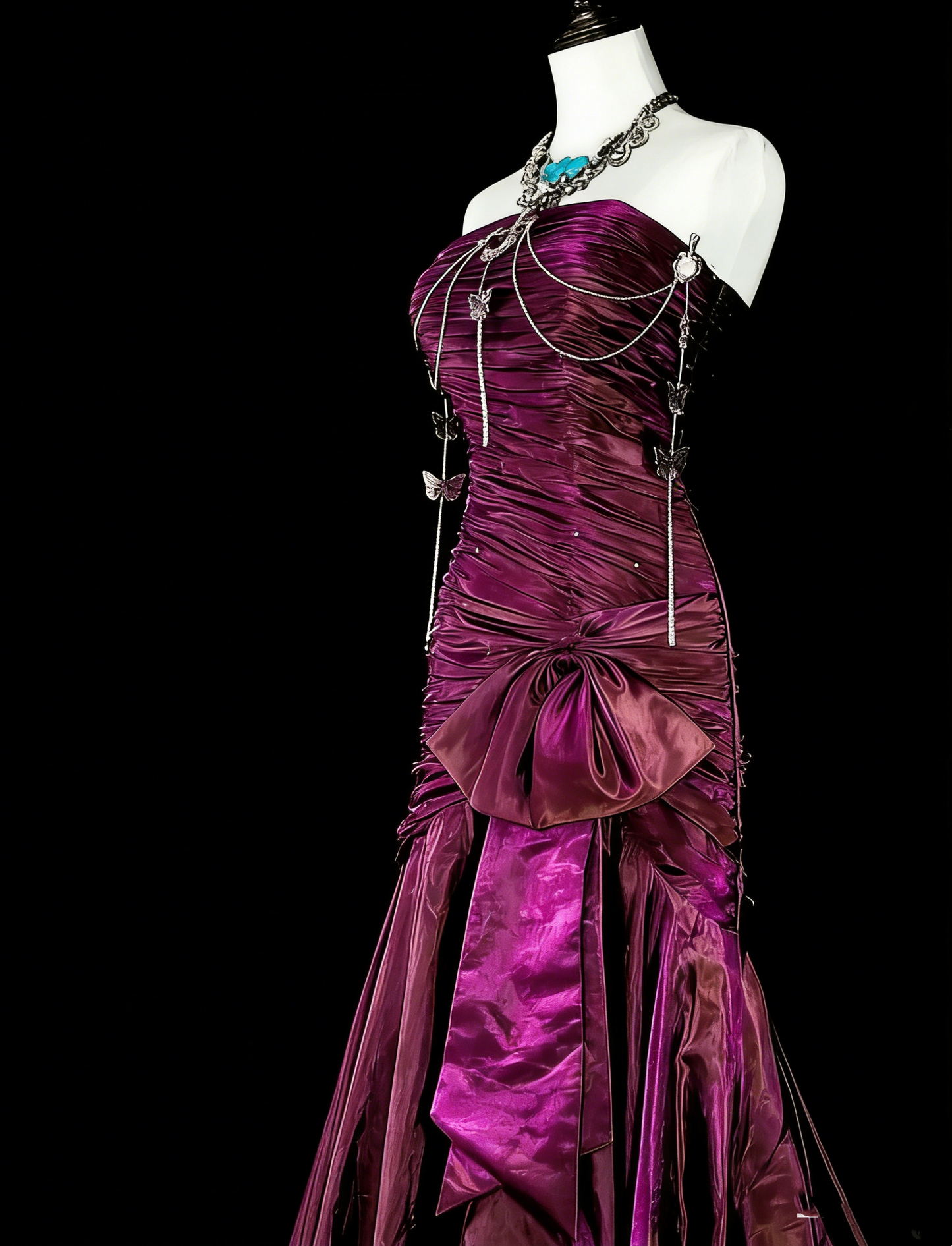 Robes de Bal Vintage Sirène Bustier Satin Violet Plissé Années 90 Longue Robe de Soirée Formale N2711