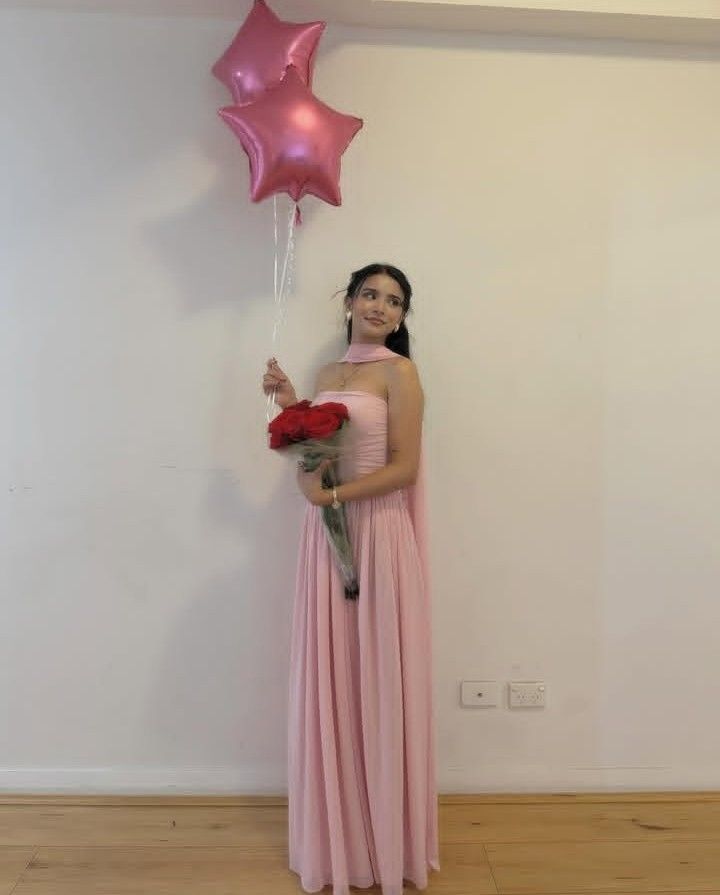 Simple A line Strapless Pink Chiffon With Scarf Ruched Long Evening Prom Dresses Wedding Guest Dress N270