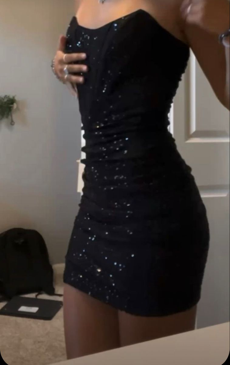 Sparkly Hoco Dress Strapless Sequined Tight Bodycon Short Homecoming Party Dress RB9286