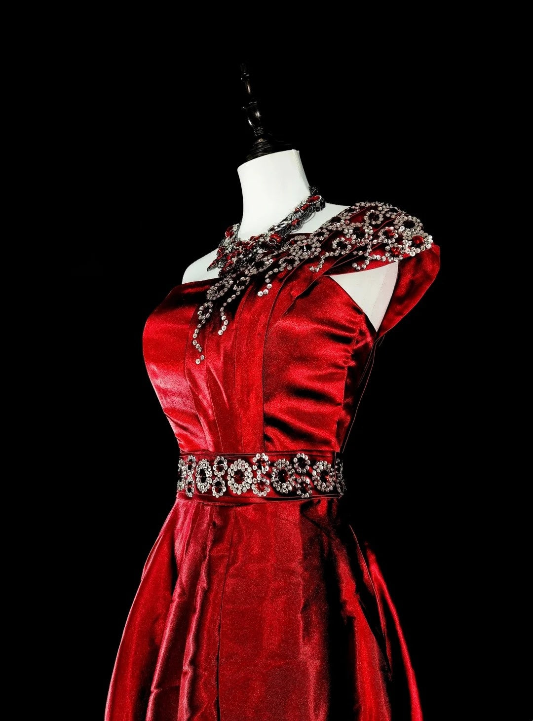 Vintage A Line One Shoulder Red With Beadings Long Prom Gown Party Wear Fashion Dresses N1825