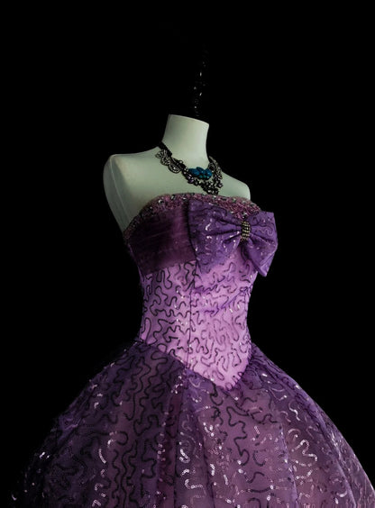 Belles robes de bal pour le bal de fin d'année, en tulle violet, bustier, avec nœud, longues tenues de soirée N3421