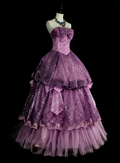 Belles robes de bal pour le bal de fin d'année, en tulle violet, bustier, avec nœud, longues tenues de soirée N3421