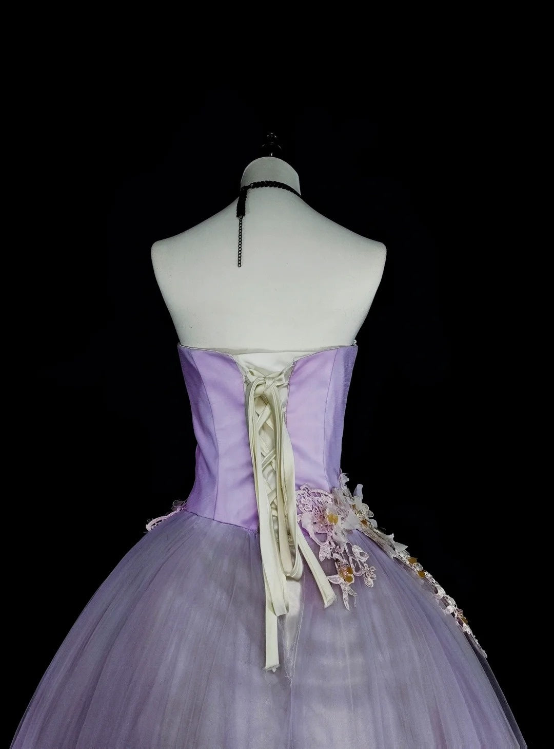 Vintage Ballkleider Abschlussballkleid Trägerlos Lila mit 3D-Applikationen 2000er Jahre Langes Partykleid N2380