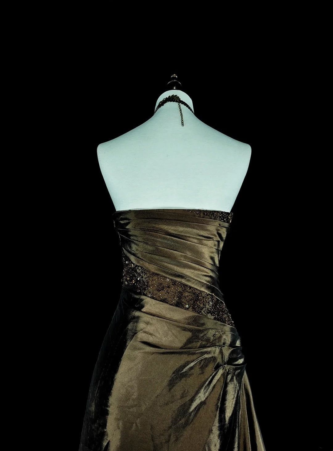 Robe de bal vintage, style rétro années 1950, sirène, bustier, longue, marron, ornée de perles N2009