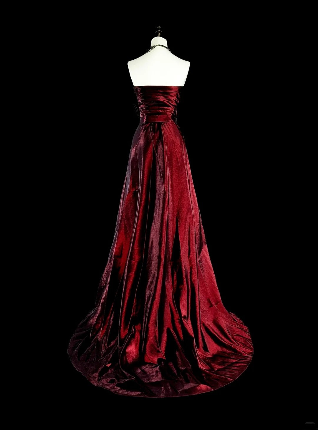 Vintage Prom Aesthetic Dresses A line Strapless Burgundy Satin With Beading Long Formal Dress N3065
