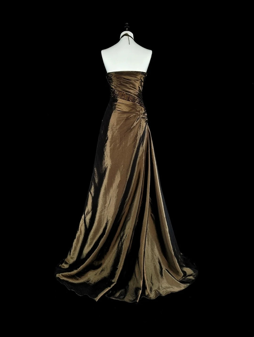 Robe de bal vintage, style rétro années 1950, sirène, bustier, longue, marron, ornée de perles N2009