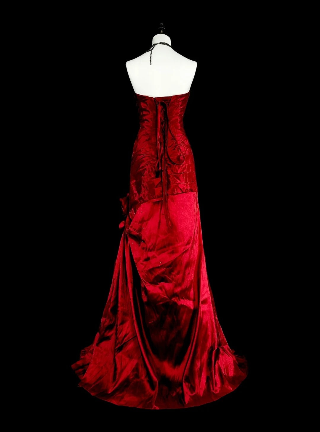 Vintage Prom Dresses Mermaid Sweetheart Burgudy Satin With Beads Folds Long Formal Dress N2385