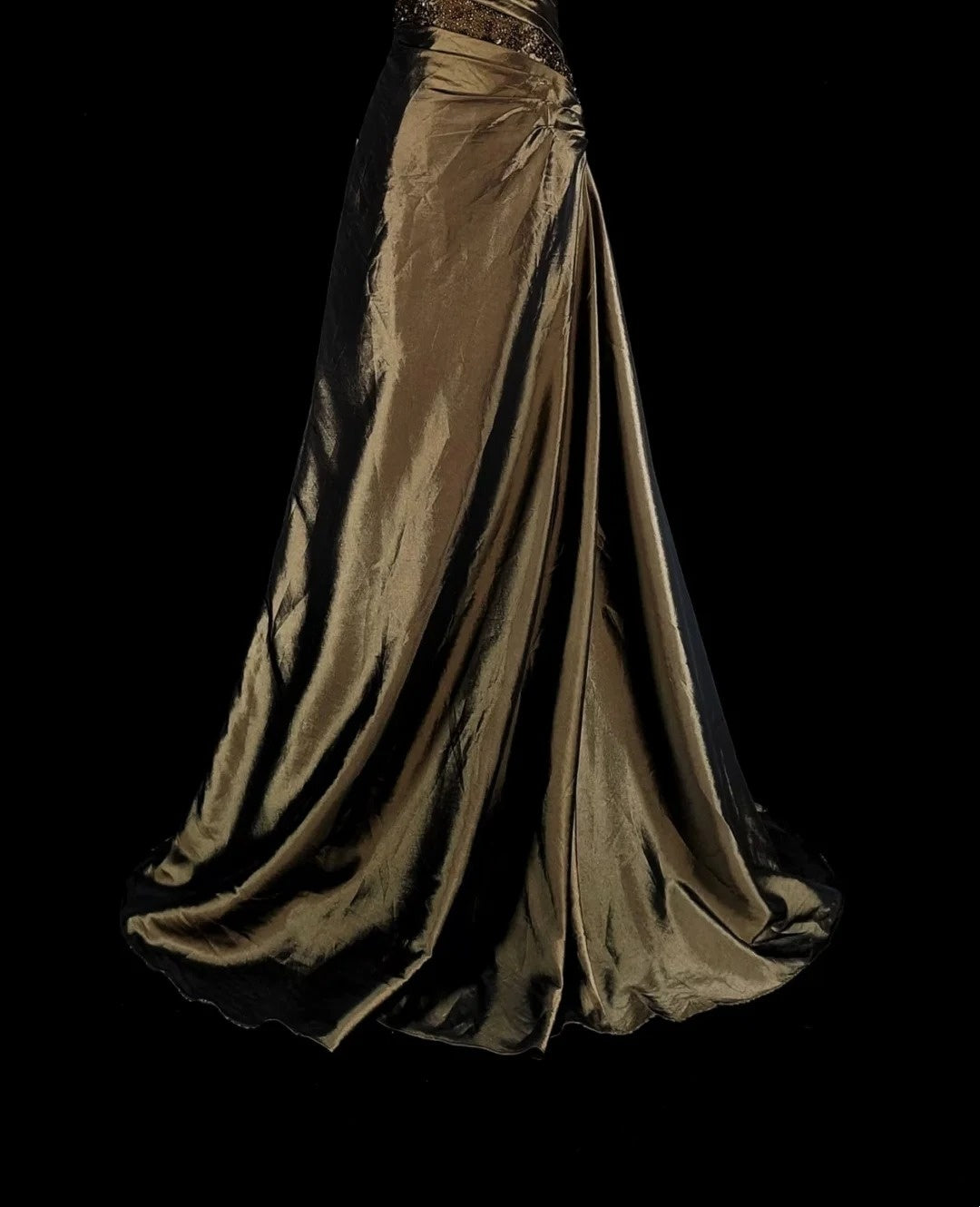 Robe de bal vintage, style rétro années 1950, sirène, bustier, longue, marron, ornée de perles N2009