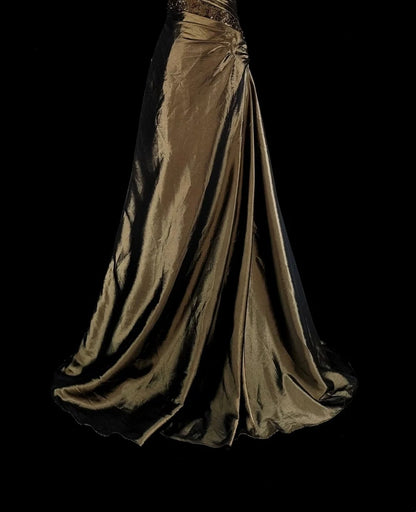 Robe de bal vintage, style rétro années 1950, sirène, bustier, longue, marron, ornée de perles N2009