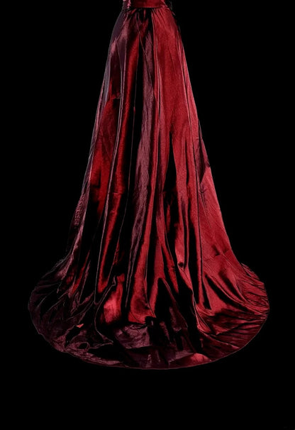 Robe de soirée vintage années 90, coupe trapèze, bustier, en satin bordeaux, robe de bal longue N1760