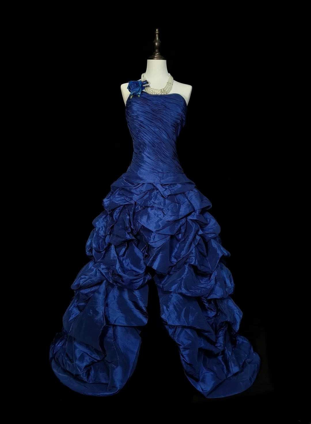 Robe de bal vintage asymétrique bleu marine sans manches, style années 80, robe de soirée longue et élégante N1431