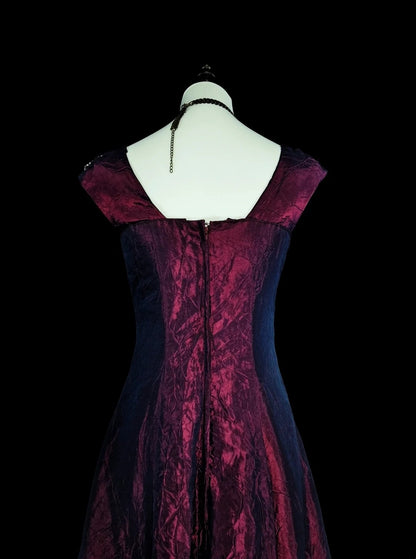 Vintage Ballkleider A-Linie, eckiger Ausschnitt, Lila mit Perlenstickerei, 1970er Jahre, langes Abendkleid N2700