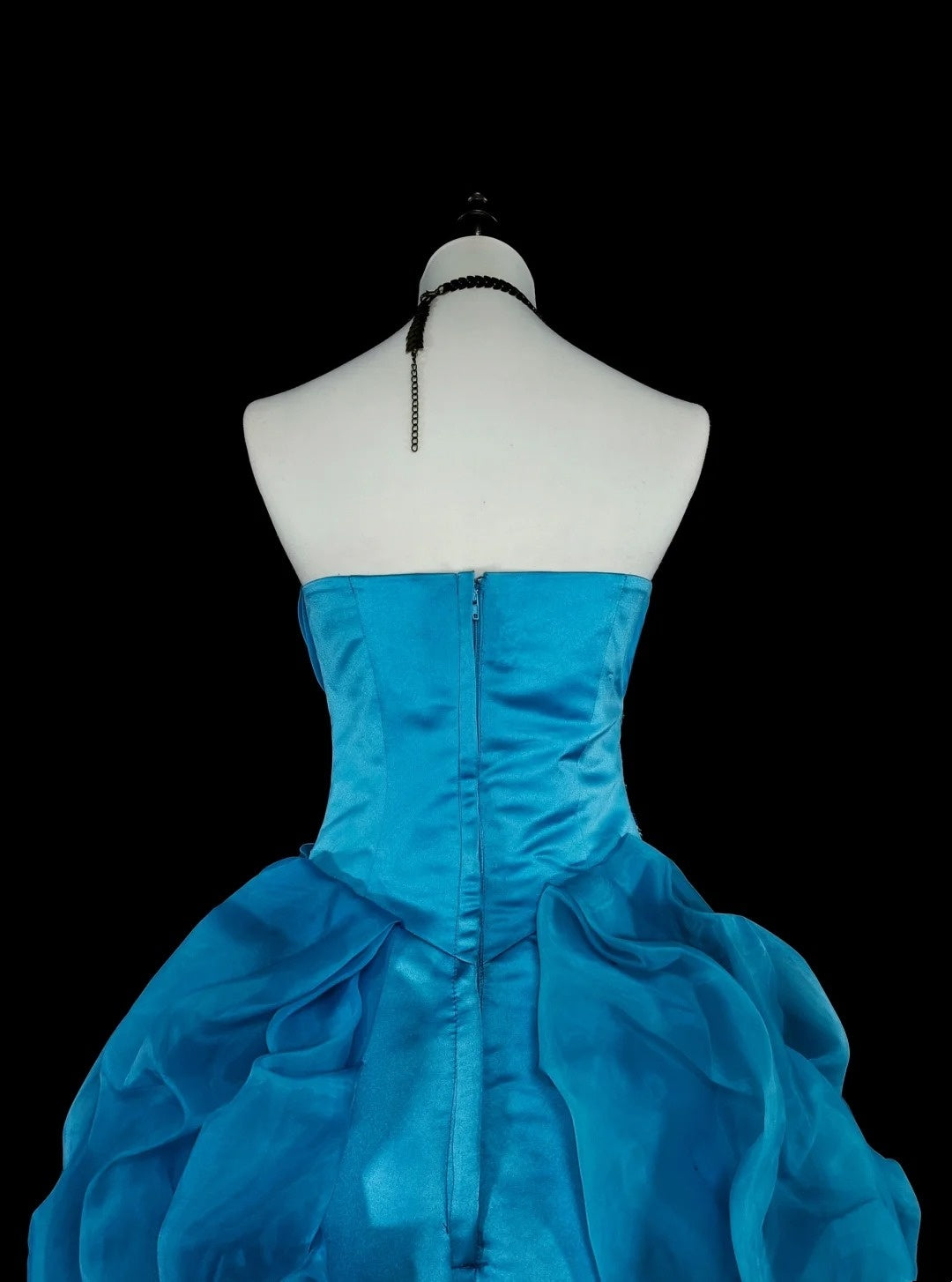 Vintage 1760s Ball Gown Strapless Blue Organza Sleeves Pleated Long Prom Dresses N1586
