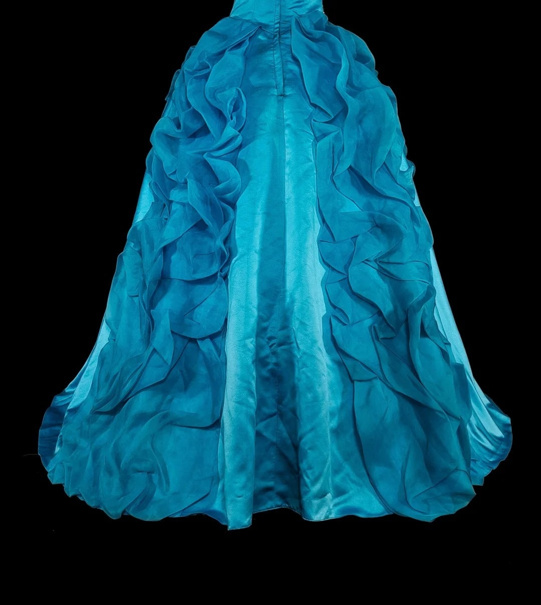 Vintage 1760s Ball Gown Strapless Blue Organza Sleeves Pleated Long Prom Dresses N1586