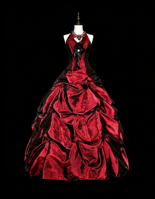 Vintage Ball Gown Halter Burgundy Taffeta Sweet 16 Dresses Quinceanera Dress Long 15 Vestidos De Fiesta N1828