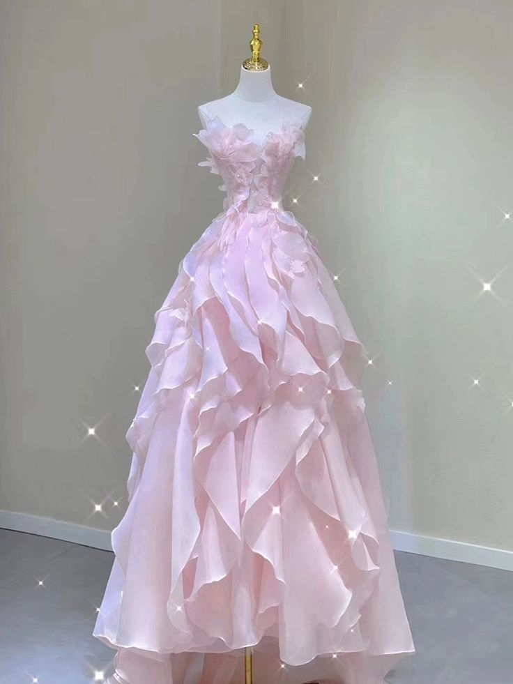 Pink princess evening dress, fairy party dress, girl’s birthday flower dress Formal Evening Gowns AB518