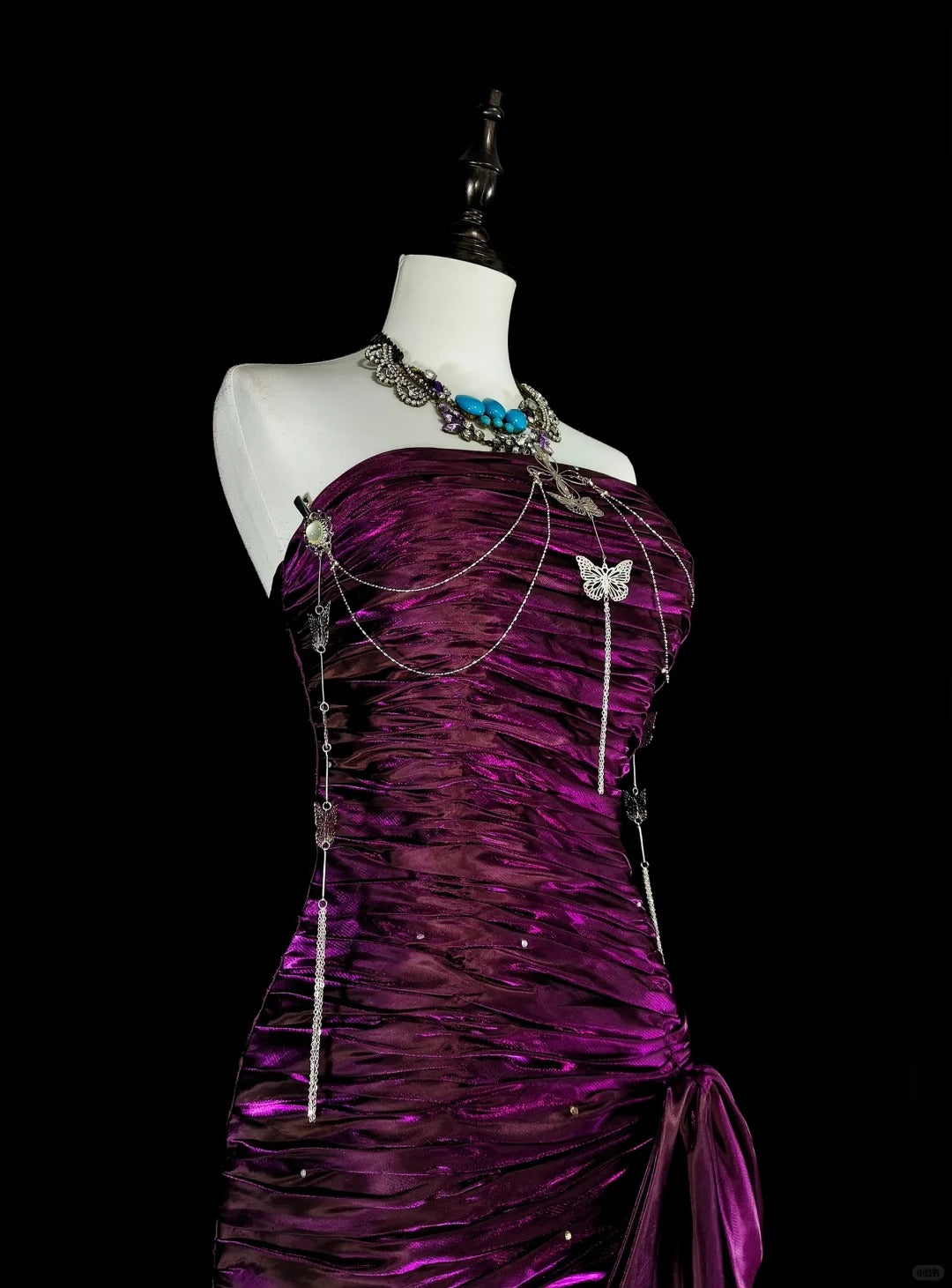 Robes de Bal Vintage Sirène Bustier Satin Violet Plissé Années 90 Longue Robe de Soirée Formale N2711