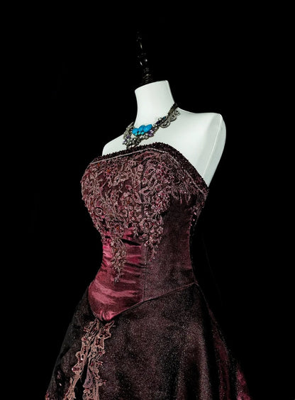 Vintage-Abendkleider im Stil der 1950er Jahre: Elegantes, trägerloses, langes, braunes Ballkleid – Inspiration für formelle Anlässe (N1994)
