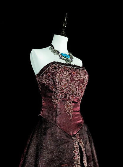 Vintage-Abendkleider im Stil der 1950er Jahre: Elegantes, trägerloses, langes, braunes Ballkleid – Inspiration für formelle Anlässe (N1994)