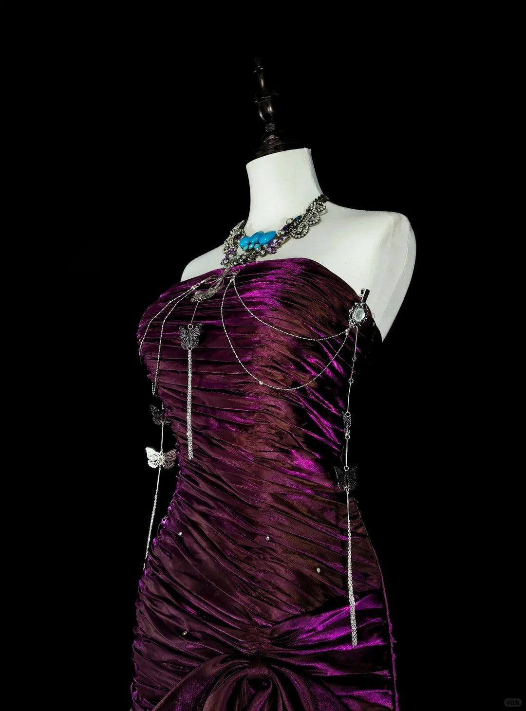 Robes de Bal Vintage Sirène Bustier Satin Violet Plissé Années 90 Longue Robe de Soirée Formale N2711