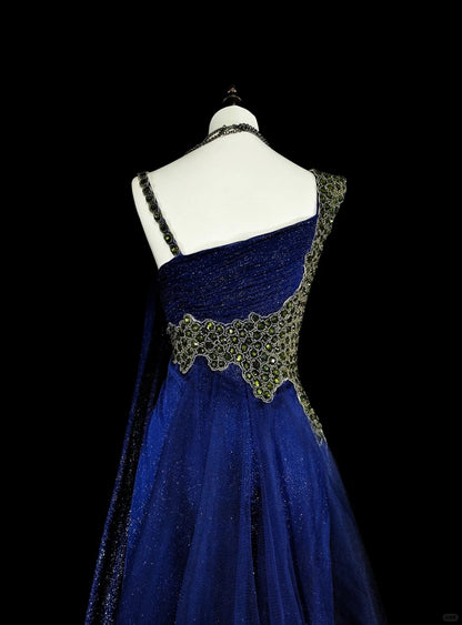 Elegantes, königsblaues Pailletten-Abendkleid mit Perlenstickerei im Meerjungfrauenstil, N1850