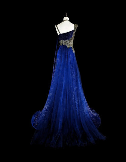Elegantes, königsblaues Pailletten-Abendkleid mit Perlenstickerei im Meerjungfrauenstil, N1850