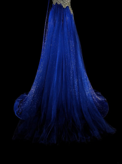 Elegantes, königsblaues Pailletten-Abendkleid mit Perlenstickerei im Meerjungfrauenstil, N1850