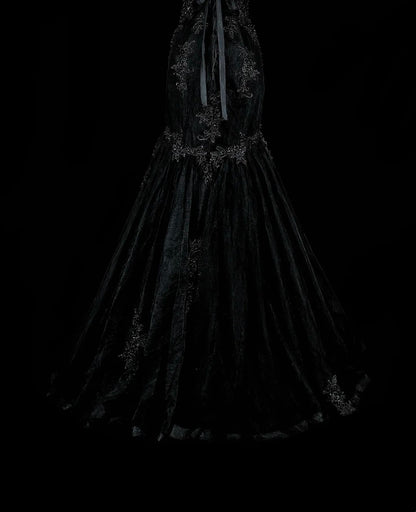 Robes de bal vintage Esthétique sirène Coeur chérie Tulle noir avec appliqués Robe longue de soirée N2157