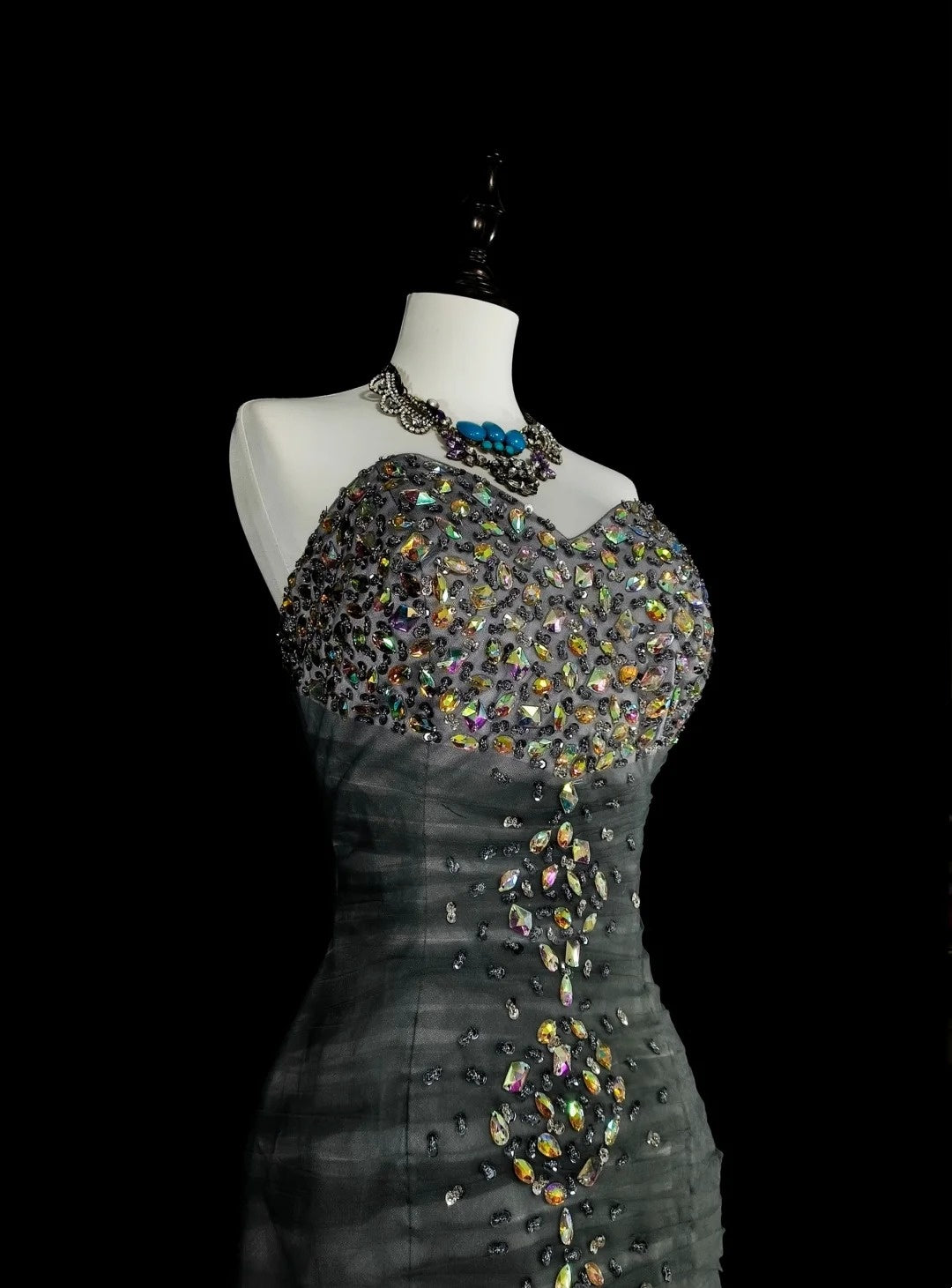 Esthétique Robes de Bal Vintage Années 50 Rétro Sirène Cœur Robe de Soirée Longue Grise N2022