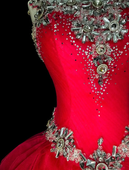 Robe de bal vintage à col carré en tulle rose fuchsia à volants, robe de quinceañera longue taille 15, modèle N1436