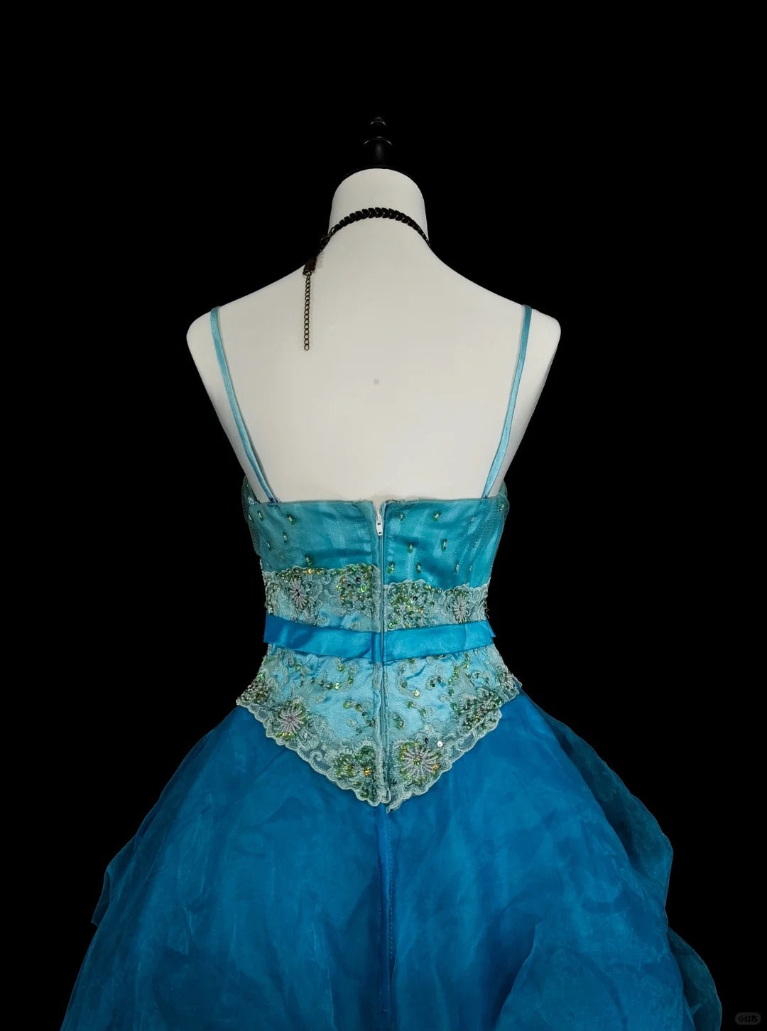Vintage Prom Dresses Ball Gown Spaghetti Strap Blue With Beading 1980s Long Formal Gown N2701