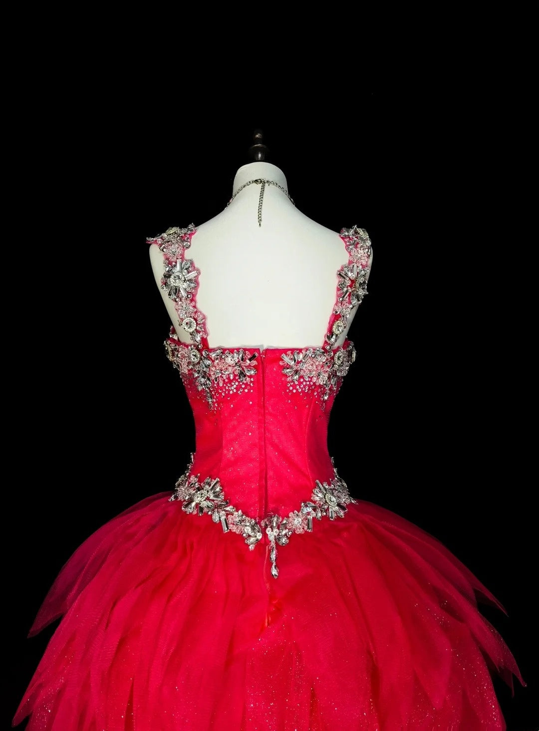 Robe de bal vintage à col carré en tulle rose fuchsia à volants, robe de quinceañera longue taille 15, modèle N1436