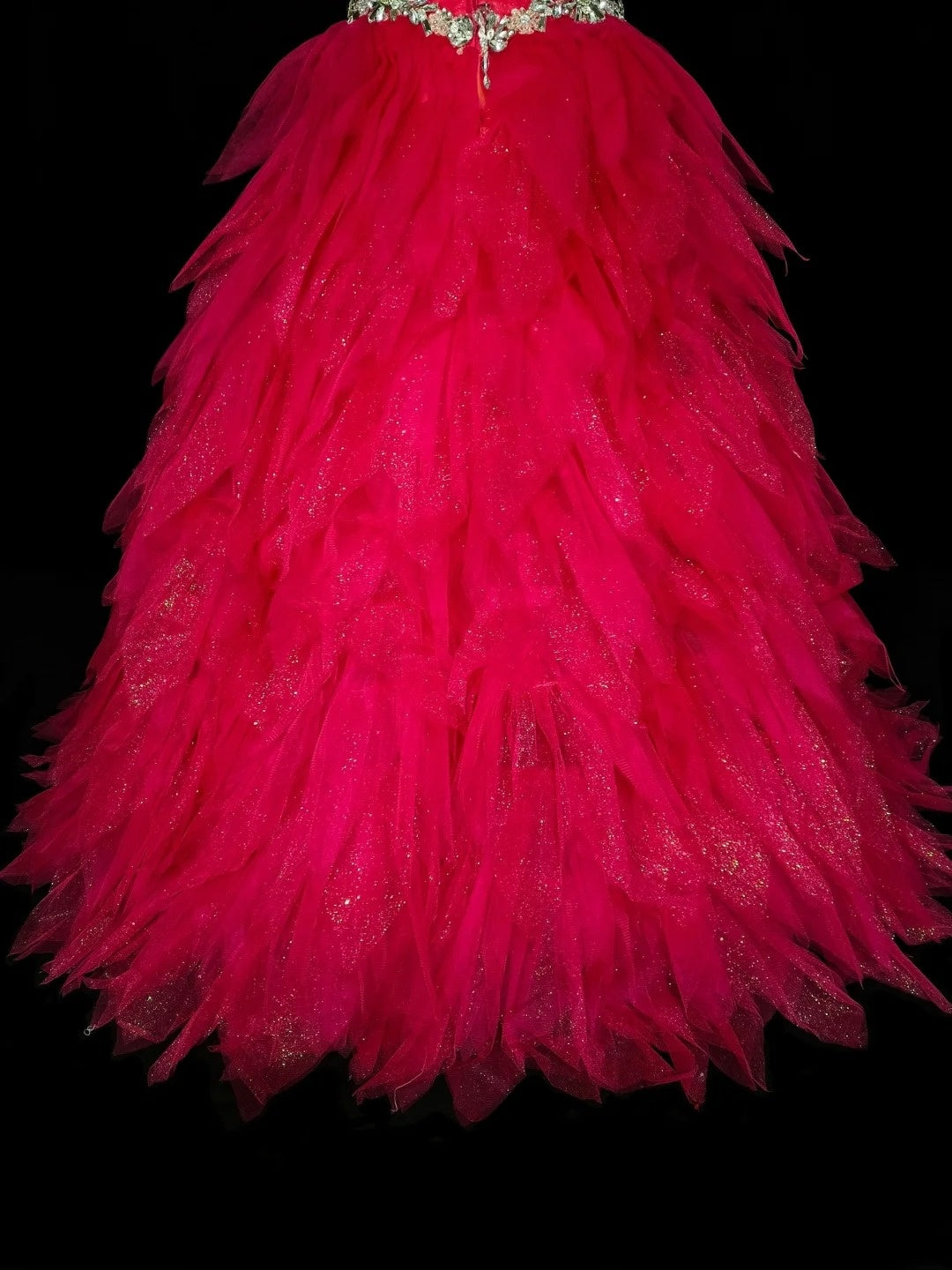 Robe de bal vintage à col carré en tulle rose fuchsia à volants, robe de quinceañera longue taille 15, modèle N1436