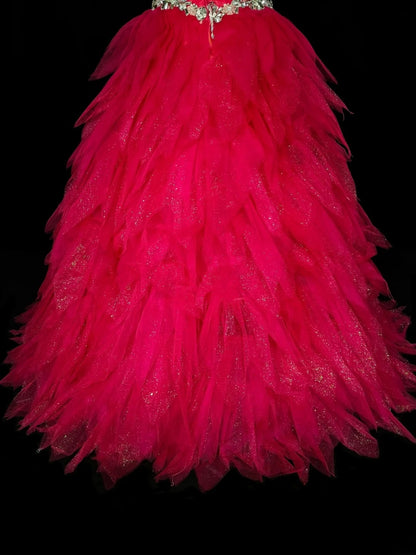 Robe de bal vintage à col carré en tulle rose fuchsia à volants, robe de quinceañera longue taille 15, modèle N1436