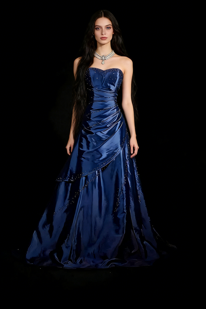 Sweetheart Satin A Line Prom Dress Beaded Formal Evening Dress N1790
