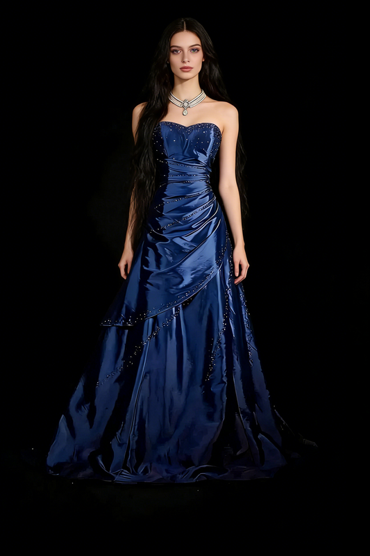 Satin-Abendkleid in A-Linie mit Herzausschnitt und Perlenbesatz, formelles Abendkleid N1790