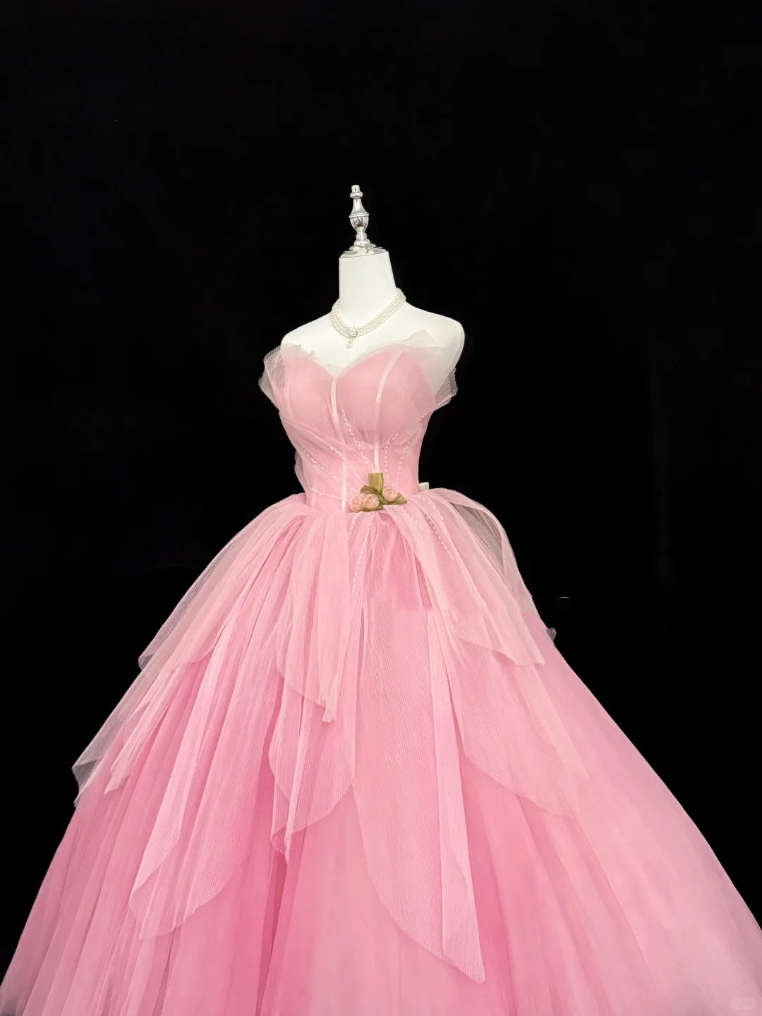 Sweet-16-Kleider langes Ballkleid Sweet-Sixteen langes Geburtstagskleid herzförmiger Ausschnitt rosa Tüll Abendkleid RC0296