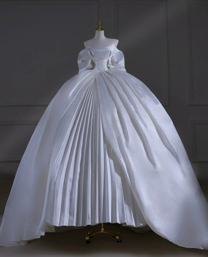 Robe de mariée intemporelle, robe de bal bustier en satin, manches plissées, robe de mariée longue à corset ajusté AB2475