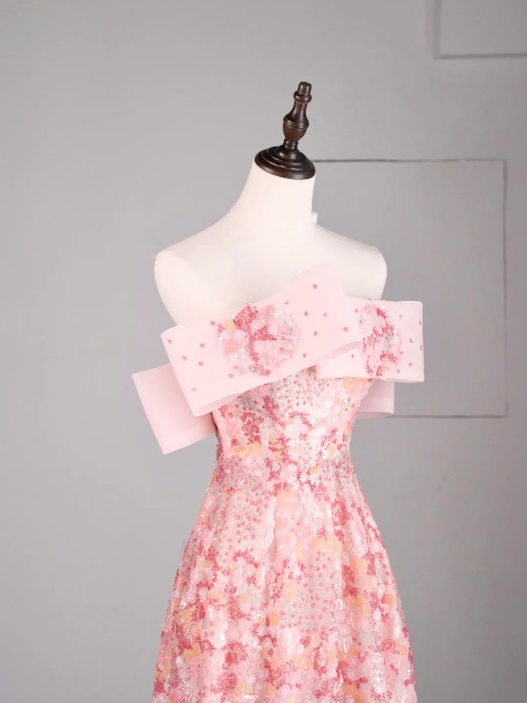 Robe de bal longue rose à sequins, élégante, coupe trapèze, épaules dénudées, pour adolescentes - Tenue de soirée formelle N1079