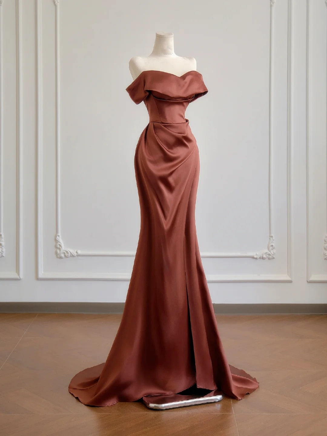 Robe de bal sirène glamour à épaules dénudées et manches courtes, robe de soirée longue, robe de fête d'anniversaire N378