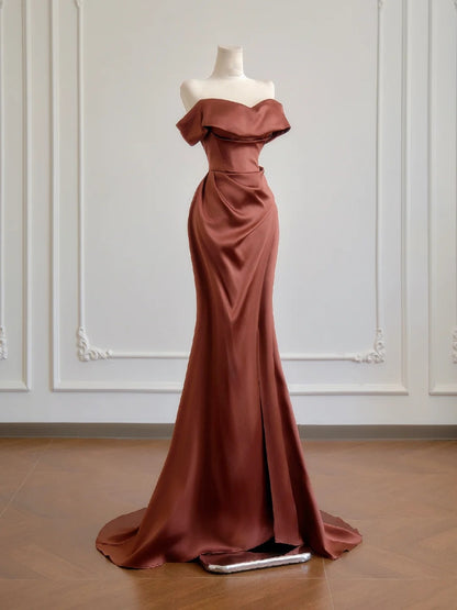 Robe de bal sirène glamour à épaules dénudées et manches courtes, robe de soirée longue, robe de fête d'anniversaire N378