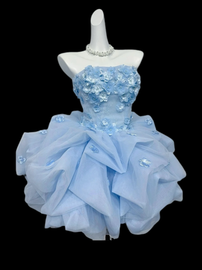Charming Ball Gown Strapless Blue Mini University Ideas Homecoming Dress Inspo Short Birthday Dresses Senior Graduation Outfits RB7161