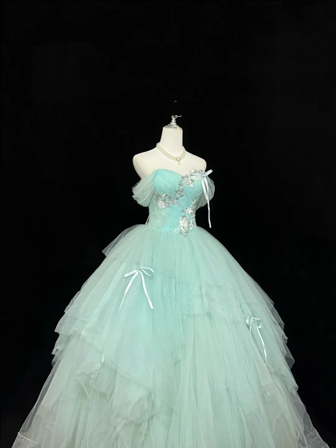 Mint Green Sweet 16 Dresses Long Ball Gown Off Shoulder Tulle Formal Sweet Sixteen Birthday Gown RC0240