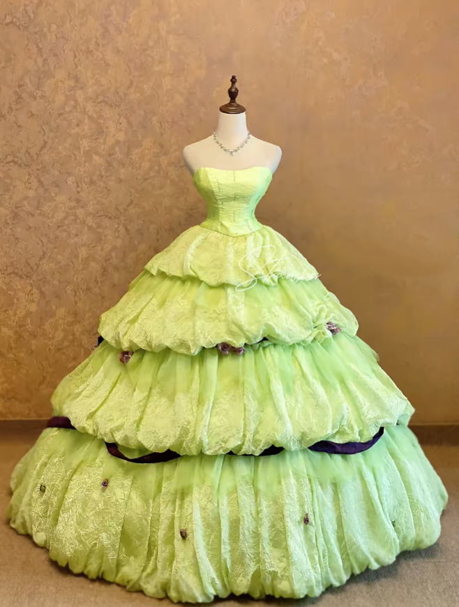 Green Tiered Tulle Lace Sweet 16 Dress Ball Gown Sweet Sixteen Dresses RC0031